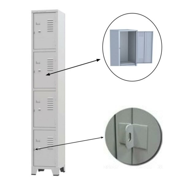 Roupeiro de Aço Cinza com 04 Portas Pés em Aço –3201 - Imagem 3