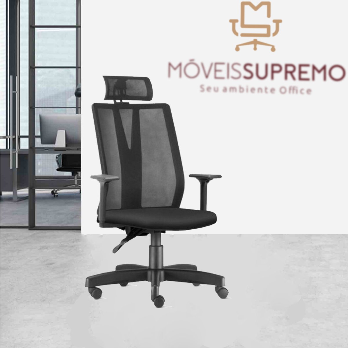 Cadeira Presidente ADDIT Tela Giratória Preta - 2413 - Imagem 4