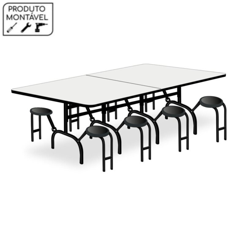 Mesa para Refeitório ESCAMOTEÁVEL 08 Lugares – MDP BRANCO DE 25 MM - 6005