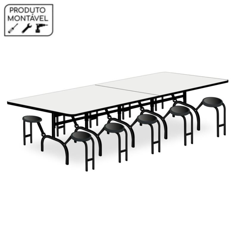 Mesa para Refeitório ESCAMOTEÁVEL 10 Lugares – MDF BRANCO DE 25 MM - 6006 - Imagem 3