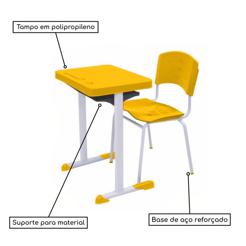 Conjunto Escolar Adulto (Mesa e Cadeira) Cor AMARELO 4131 - Imagem 2