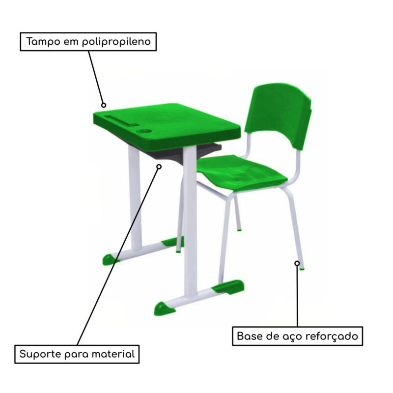 Conjunto Escolar Adulto (Mesa e Cadeira) Cor Verde - 4132 - Imagem 3