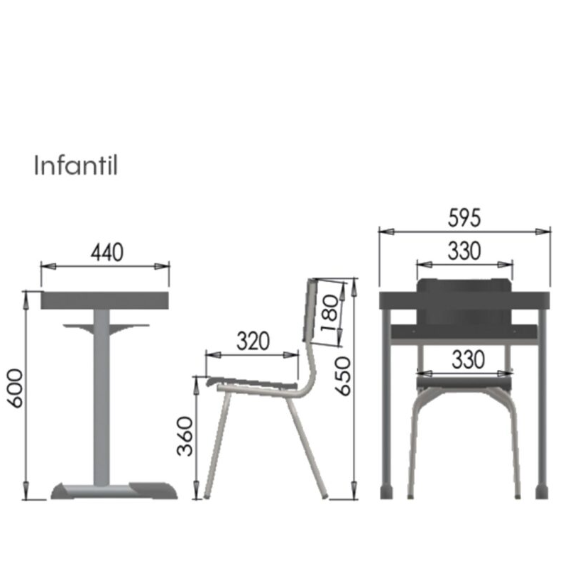 Kit Escolar Individual – (Mesa e Cadeira) – INFANTIL – MDF - Cor Amarelo - 4106 - Imagem 4