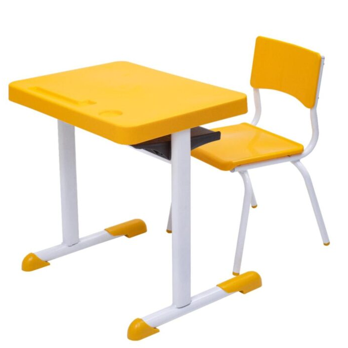 Conjunto Escolar Individual – (Mesa e Cadeira) – JUVENIL 06 a 09 Anos – Cor Amarelo - 4115
