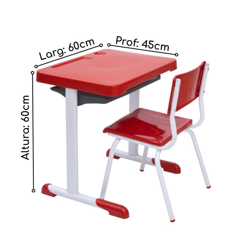 Conjunto Escolar Individual (Mesa e Cadeira) – INFANTIL 03 a 06 Anos - Cor Vermelho - 4104 - Imagem 4