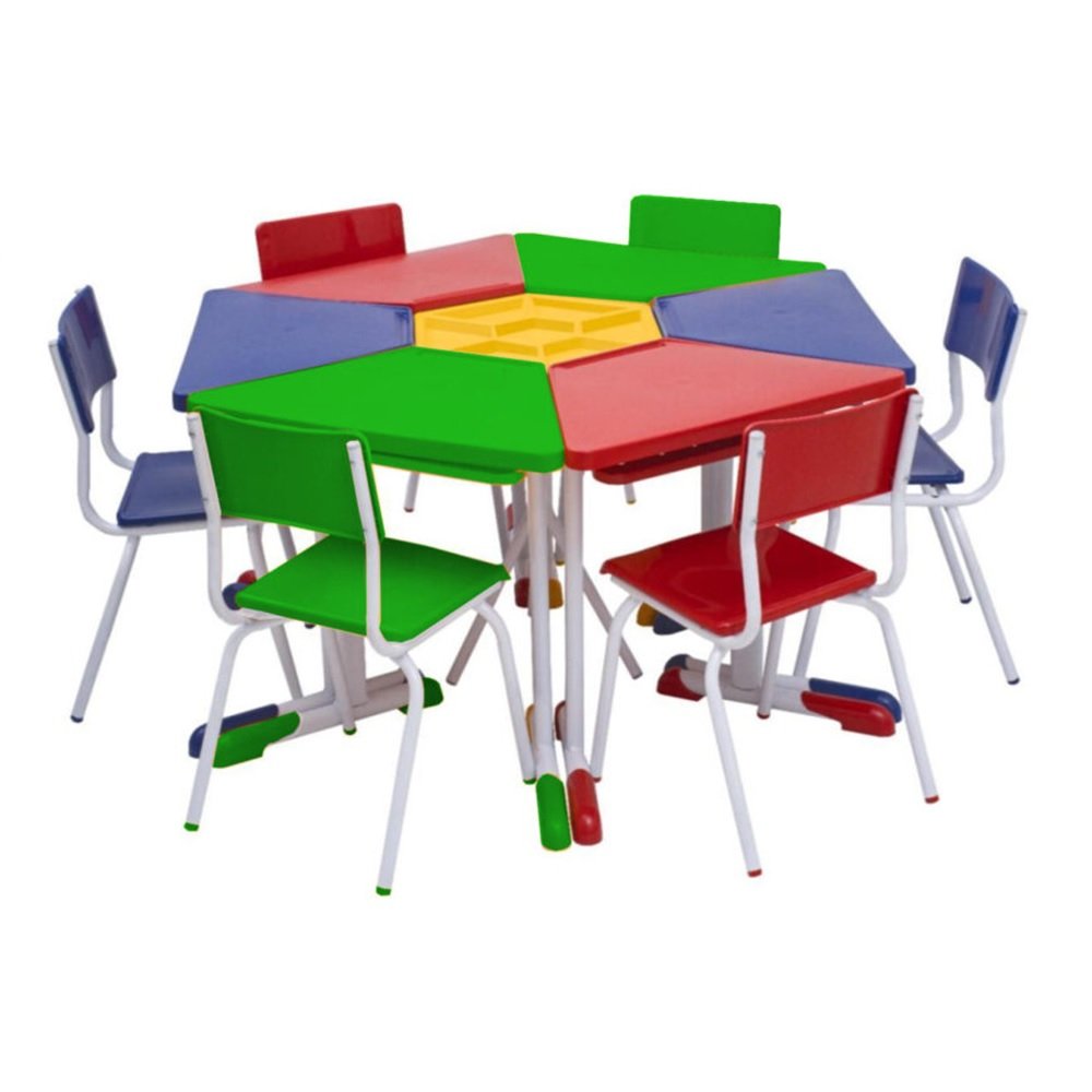 Conjunto HEXAGONAL Mesas e Cadeiras – 02 A 06 anos – INFANTIL - Móveis Supremo - 4175