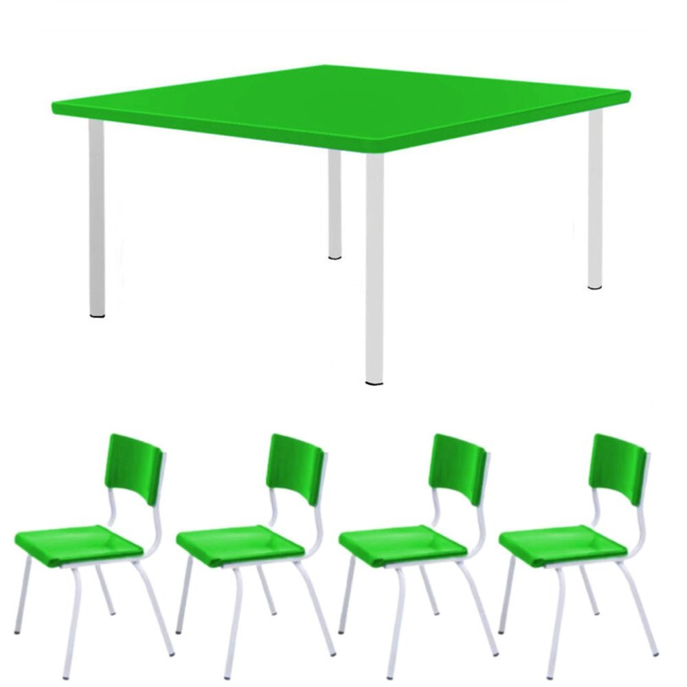 Conjunto Quadrado c/ 04 Cadeiras COR VERDE – TAMPO PLÁSTICO – 02 a 06 Anos – INFANTIL - Móveis Supremo - 4173